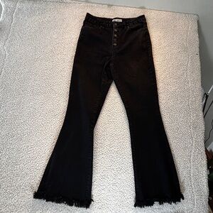 YMI High-Rise Black Flare Jeans Denim Collection 13/31 Button Fly Raw Hem Chic